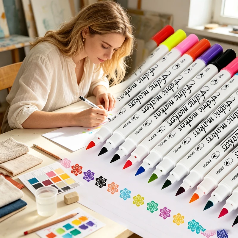 Ensemble de marqueurs textiles à double pointe GN 12-24 pièces, stylos de coloriage permanents pour vêtements, chaussures et toiles, dessin artisanal pour tous les âges