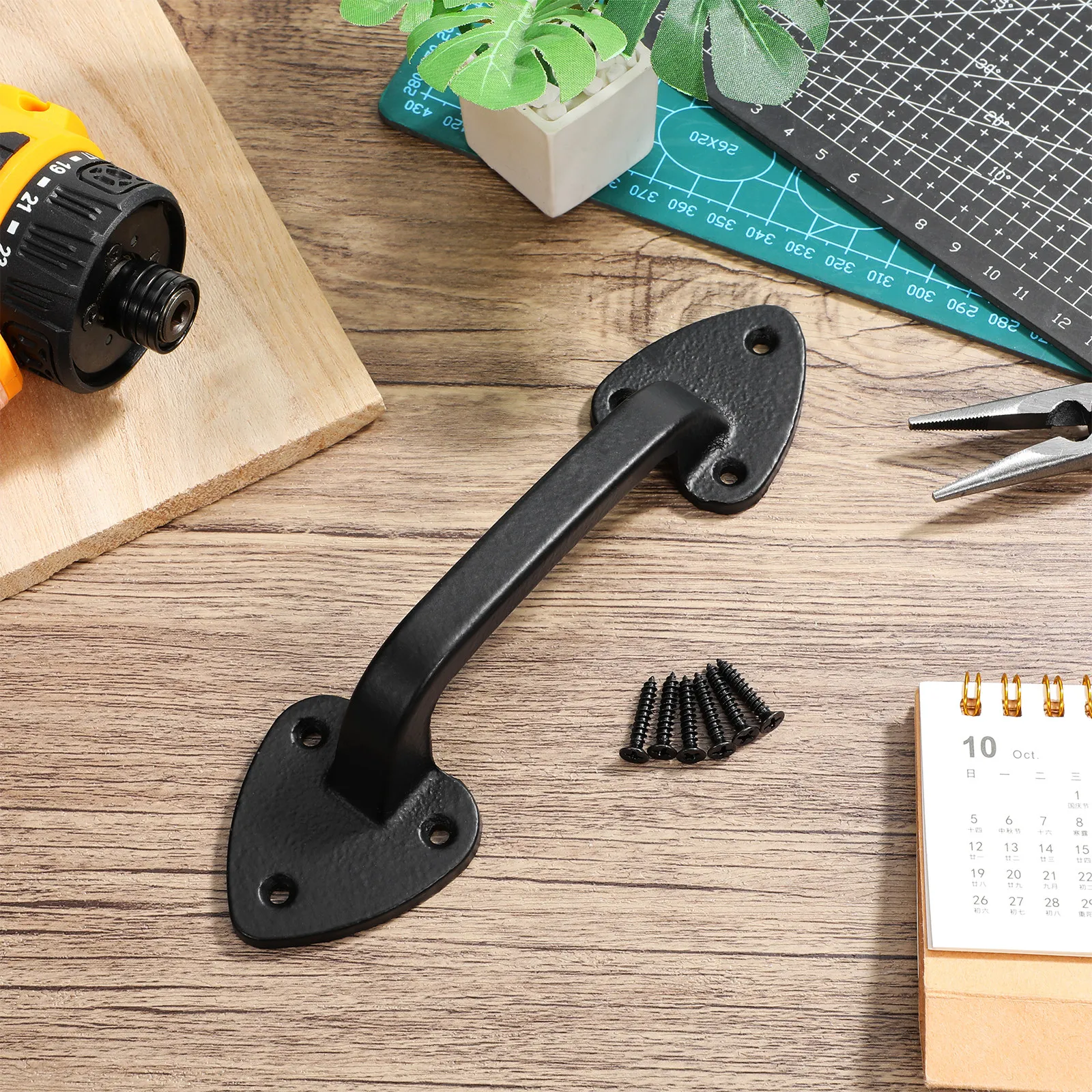Rustproof Black Cast Iron Door Handle Solid Grip for Sliding Barn Doors Garage Gates and Wooden Gates
