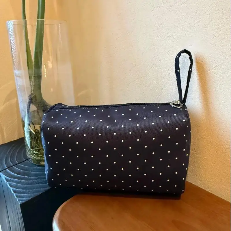 Kosmetiktasche aus gepunktetem Twill-Stoff mit großem Fassungsvermögen und Reißverschluss für Reisen und tägliche Toilettenartikel-Aufbewahrung – Detail 5
