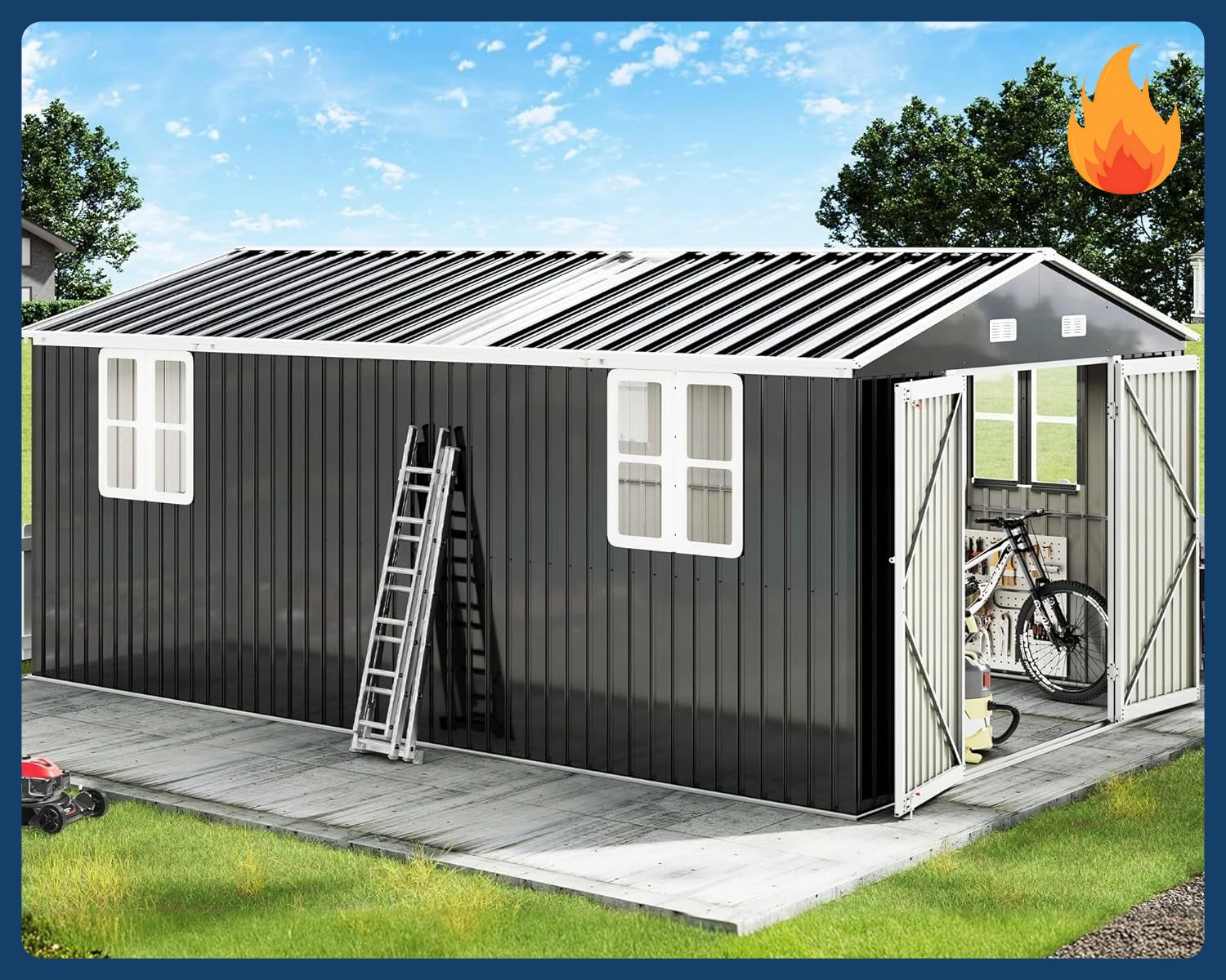 

[Discounted Price!]10x16x7.2 FT Metal Storage Shed with 2 Transparent Panels, Outdoor Tool Shed with Hinged Double Doors, Window