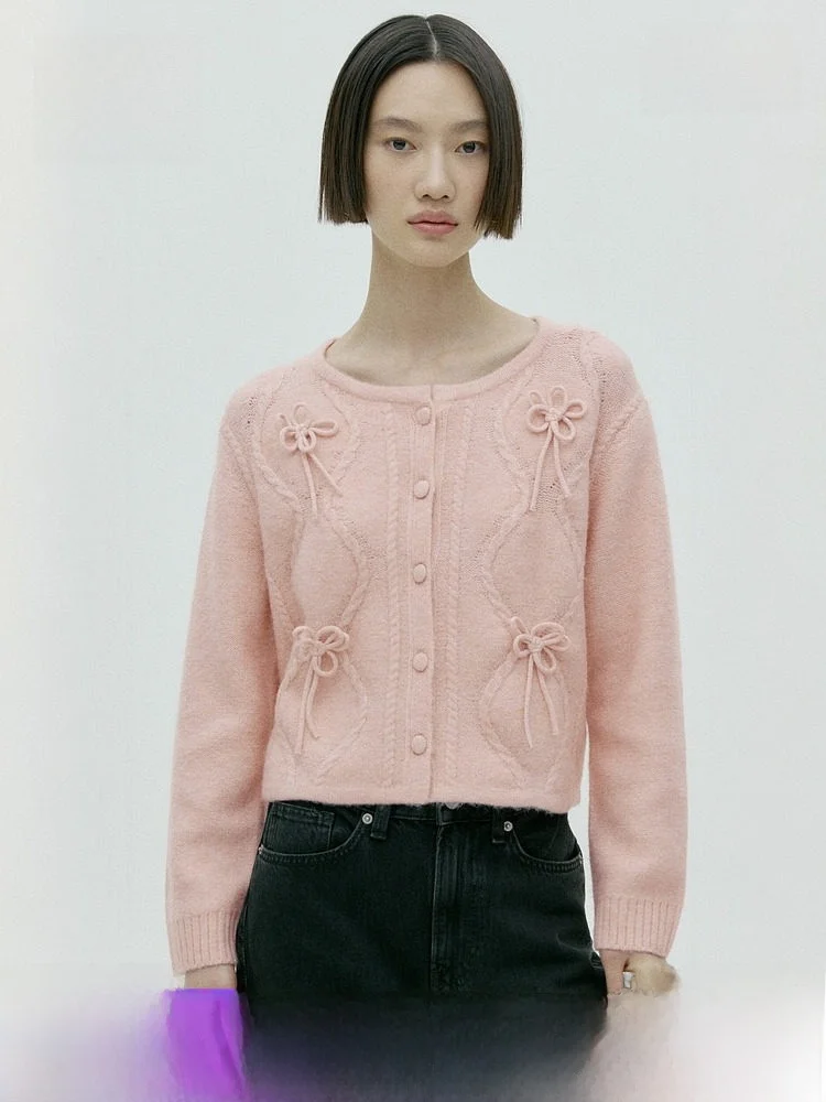 

H&M Women's Knitted Sweater Spring 2026 Floral Embroidery 3D Flower Knitwear Cardigan Regular Thin Casual Sle