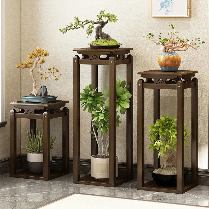 New Chinese Style Bamboo Flower Stand Indoor Plant Shelf Living Room Floor Flower Pot Holder Balcony Vintage Flower Rack