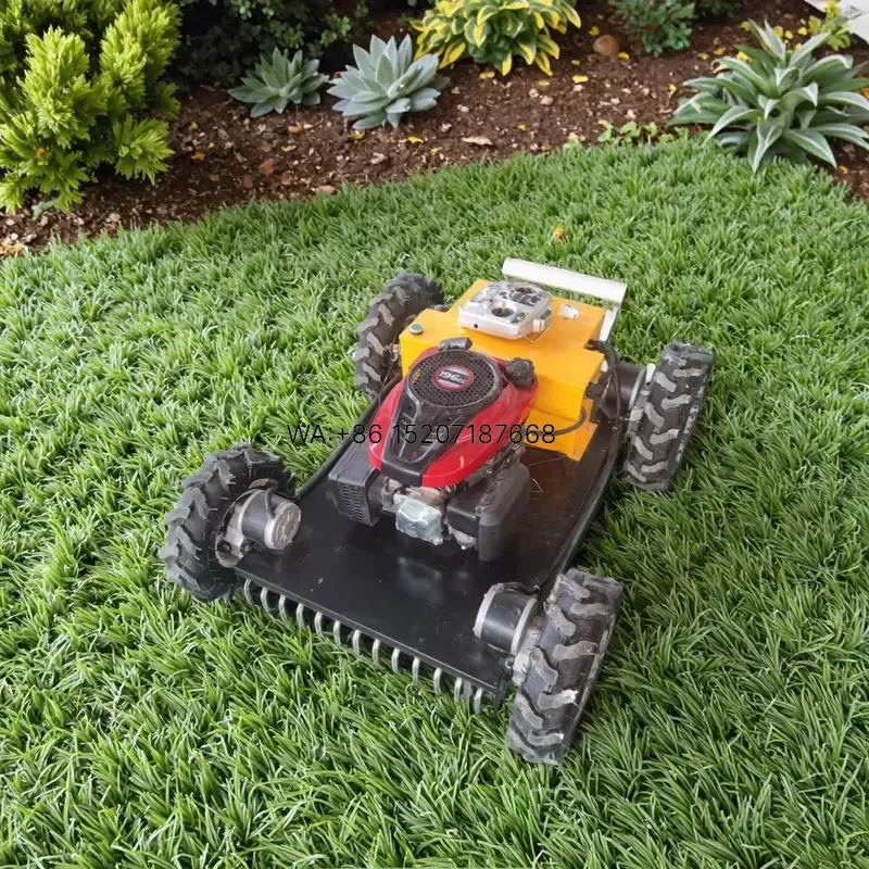 Wmwmnu High Efficiency Remote Control Crawler Lawn Mower All Terrain Garden Grass Cutter Adjustable Cutting Height 10-150mm