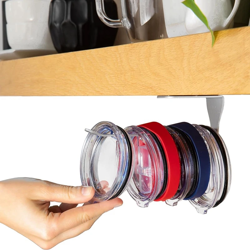 Lid Organizer Tumbler Lid Organizer Self-Adhesive Under-Cabinet Mount Space-Saving Design, Holds Multiple Lids