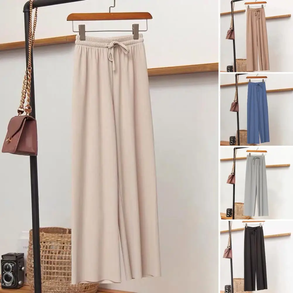 Women Long Pants 2024 Spring Summer Straight Long Elastic Waist Wide Leg women long trousers Casual Soft Knitted Pants