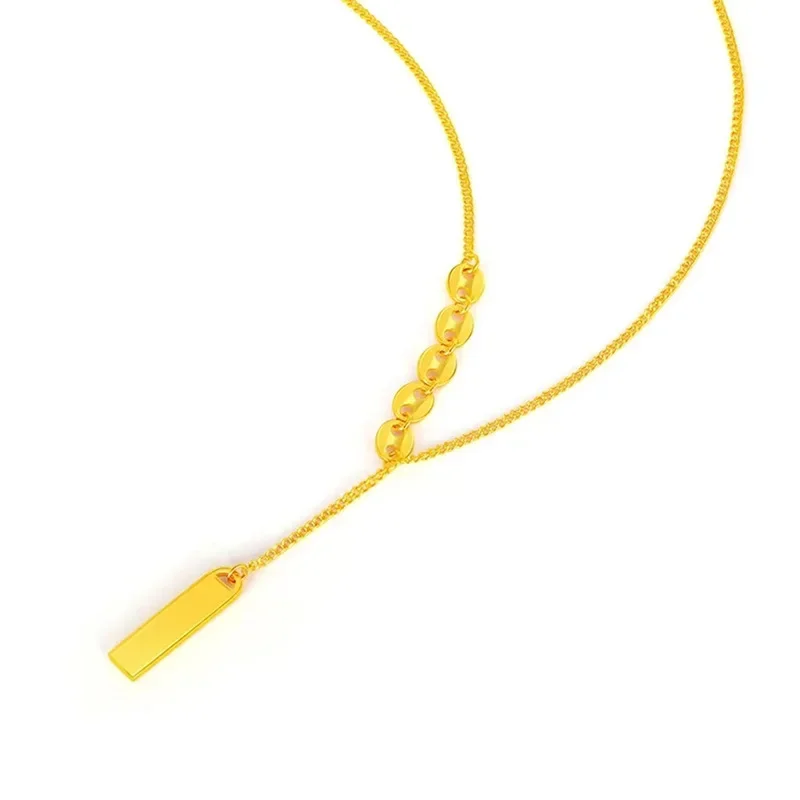 Collana in vero oro 9999 oro giallo 24 carati Shangping Ping An Sign Collana di lusso leggera Lucky Sign Niche