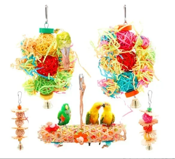 A Parrot Bite Toy Bird Toy Brushed Vine Ball String Pull Swing 5-piece Set