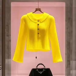 Commuter Knitted Turn-down collar Top Women's Niche Temperament Autumn 2024 New Outfit Lapel Long Sleeve Sweater Pullover