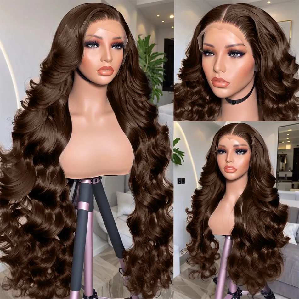 30 Inch Chocolate Brown 13x6 Hd Lace Frontal Wigs Water Wave Human Hair Colored 13x4 Body Wig Choice For Women 100% Brazilian