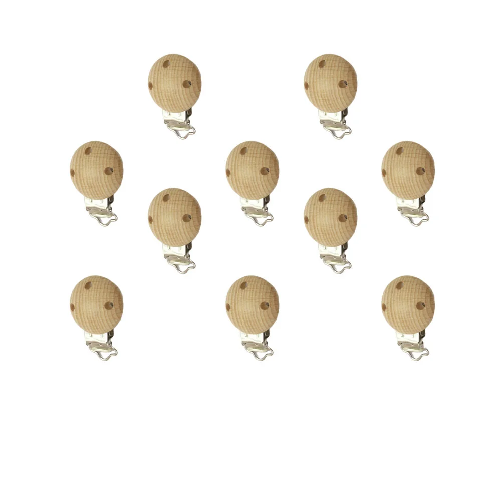 10 Pcs DIY Creative Wooden Round Baby Pacifier Clips Three Badge Clips for Making Clips Straps