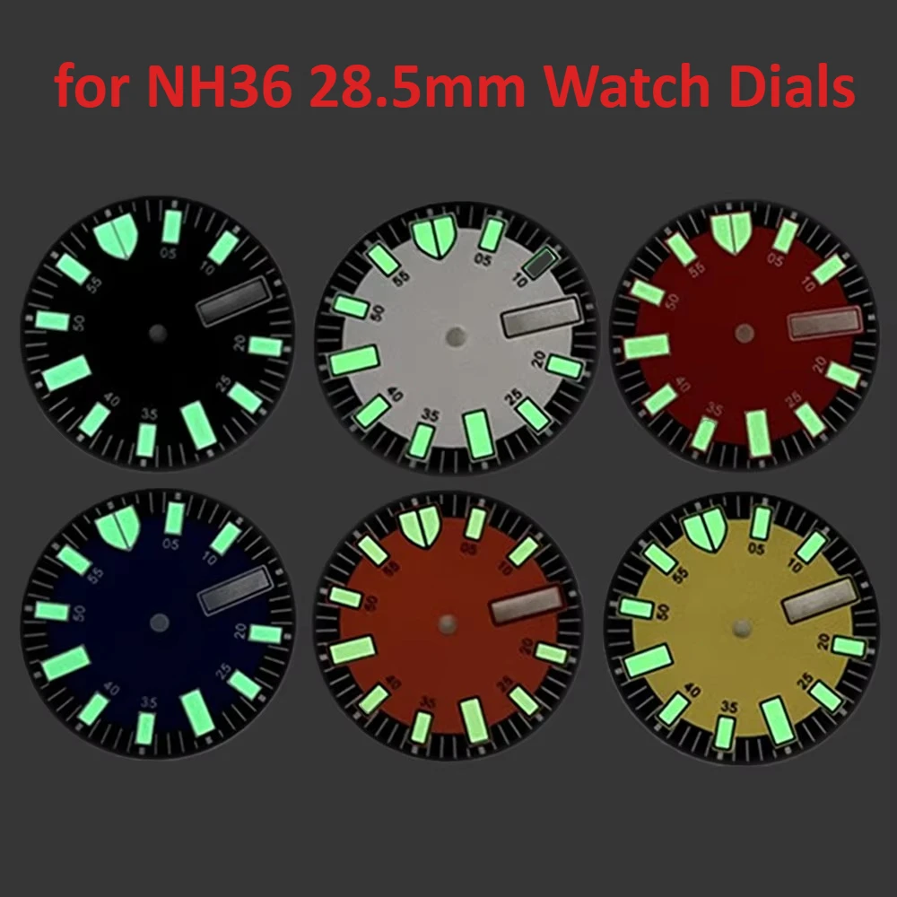 

New for NH36 28.5mm Watch Dials Green Luminous Double Calendar Watch Face Replacement Watch Dial for NH36A/4R36 Movement