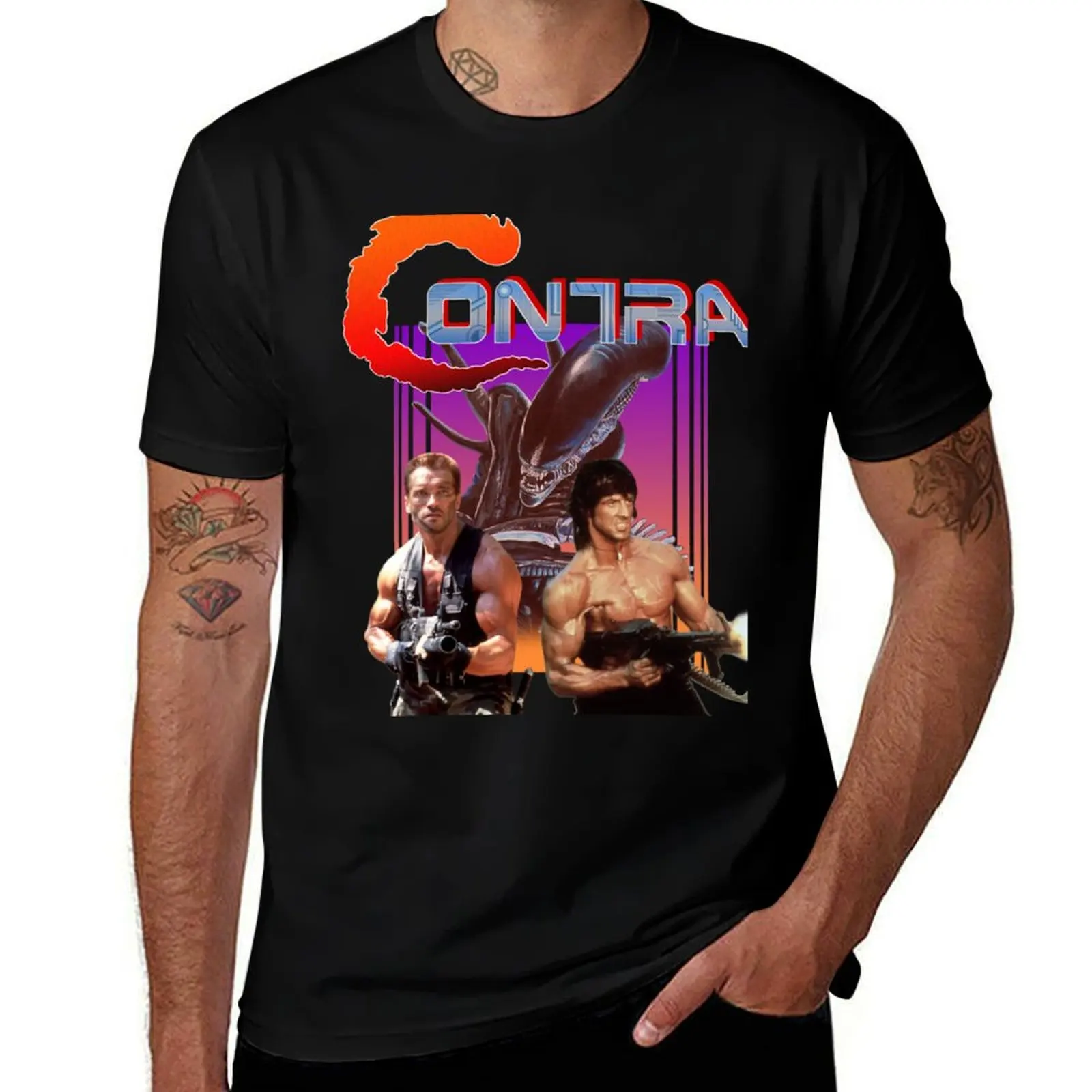 Contra Movie Game Arnold Schwarzenegger Vs Sylvester Stallone T-Shirt oversize t-shirts man customs design your own T-shirt men