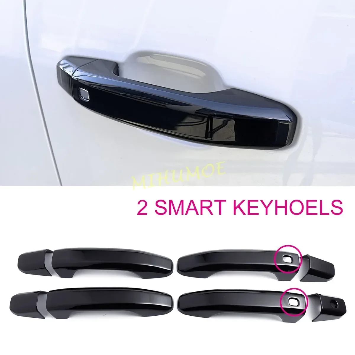 

For Chevy Silverado Tahoe Suburban GMC Sierra 1500 2500HD 3500HD 2 Smart Keyhole Door Handle Cover Black Car Styling