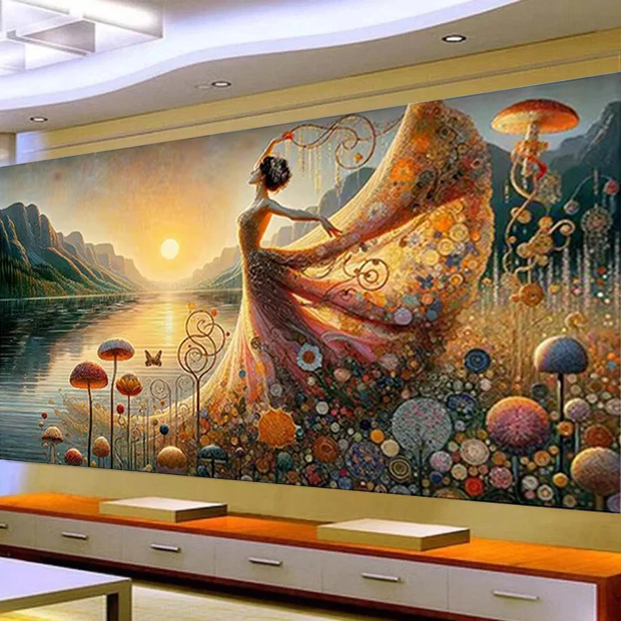 

Fullcang Diy Large Size Full Diamond Painting Beautiful Woman Fantasy Landscape Klimt Style Mosaic Embroidery Picture Wall Decor