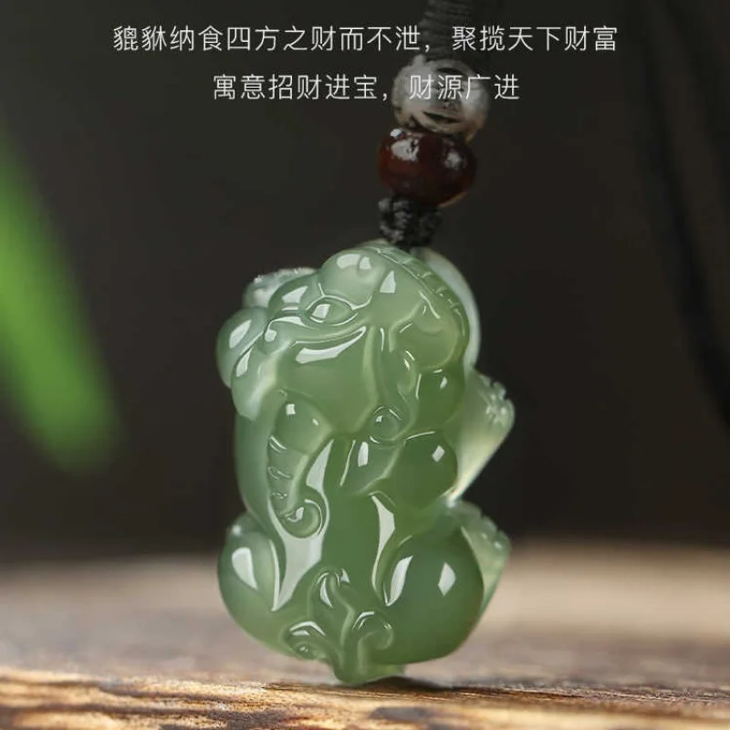 

Hetian Men'S Women'S Natural Wealth Pixiu Pendant Jade Necklace