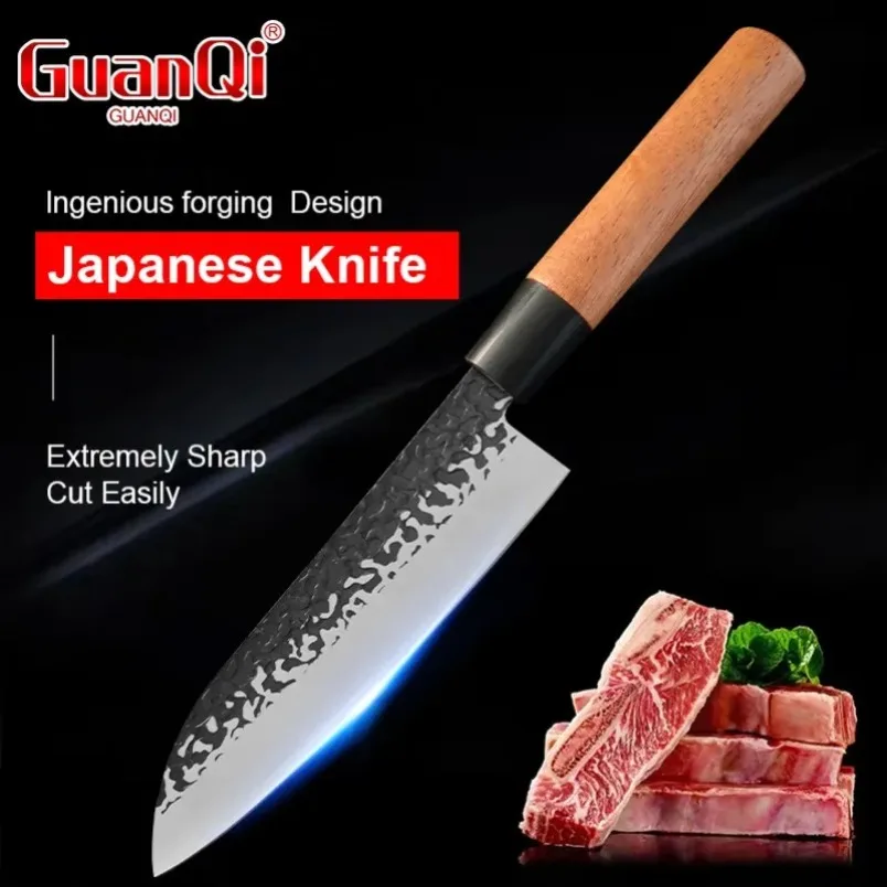 

Japanese Kitchen Knife Hand Forged Chef Salmon Sushi Fish Filleting Knife Wood Handle Cleaver Meat Chop Vegetables Butcher Knife