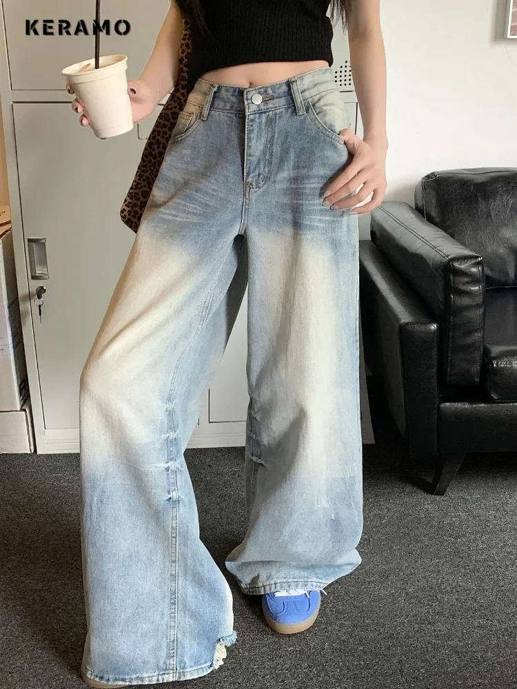 Pantalon en denim baggy pour femme, surintendant délavé, vintage, décontracté, emo japonais, grunge, rue haute, rétro, taille haute, jean trash, Y2K Punk