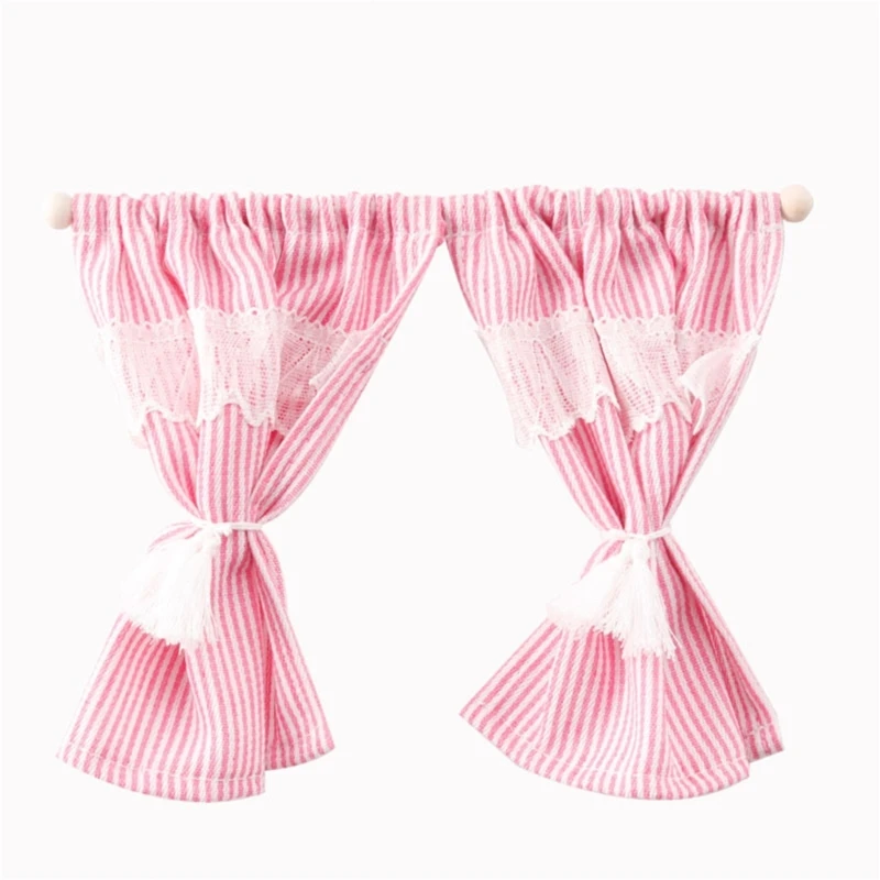 

Decorative Striped Window Curtain For 1/12 Miniature Scene Living Room Display