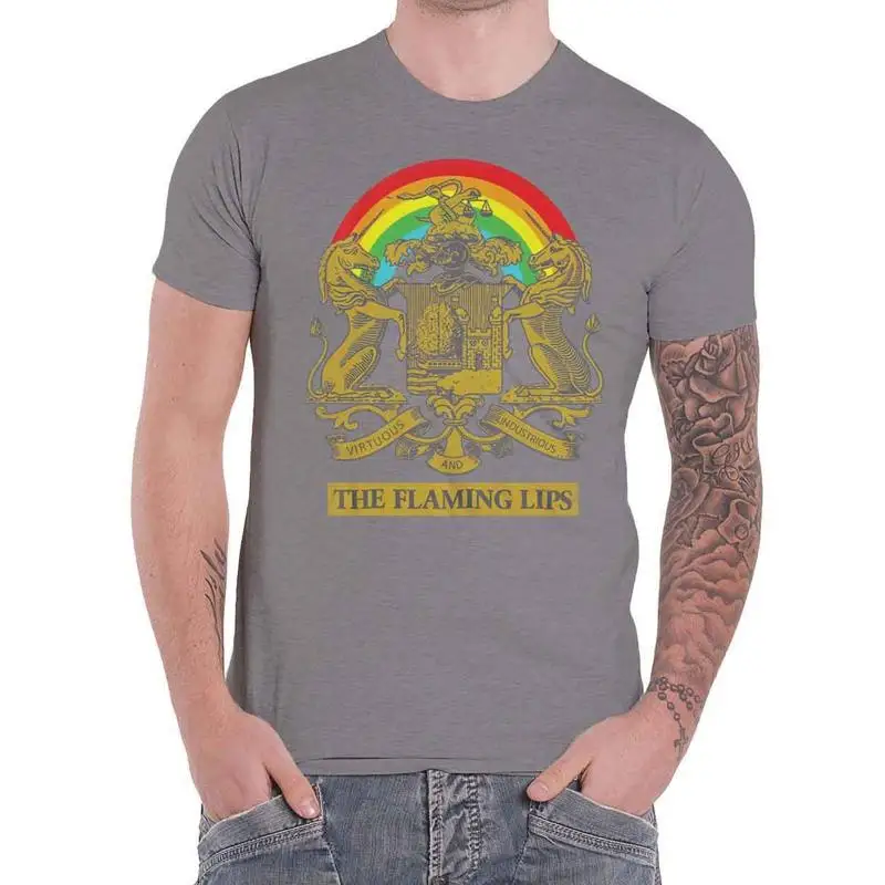 The Flaming Lips T Shirt Virtuous Industrious Band Logo New Official Mens Grey