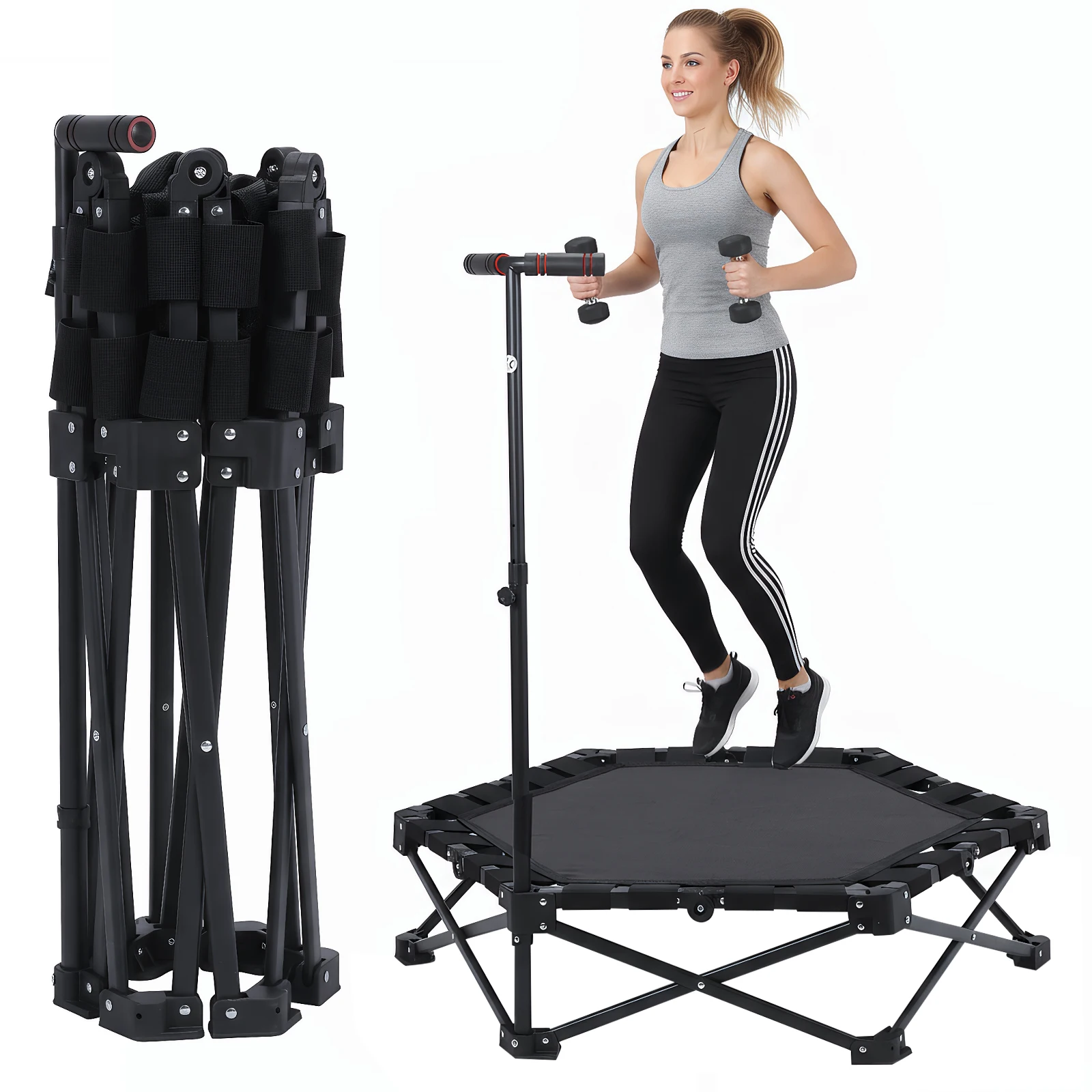 

Портативный фитнес-батут 42 дюйма, максимальная нагрузка 450 фунтов, для дома, сада и спортзала, с регулируемой Т-образной ручкой