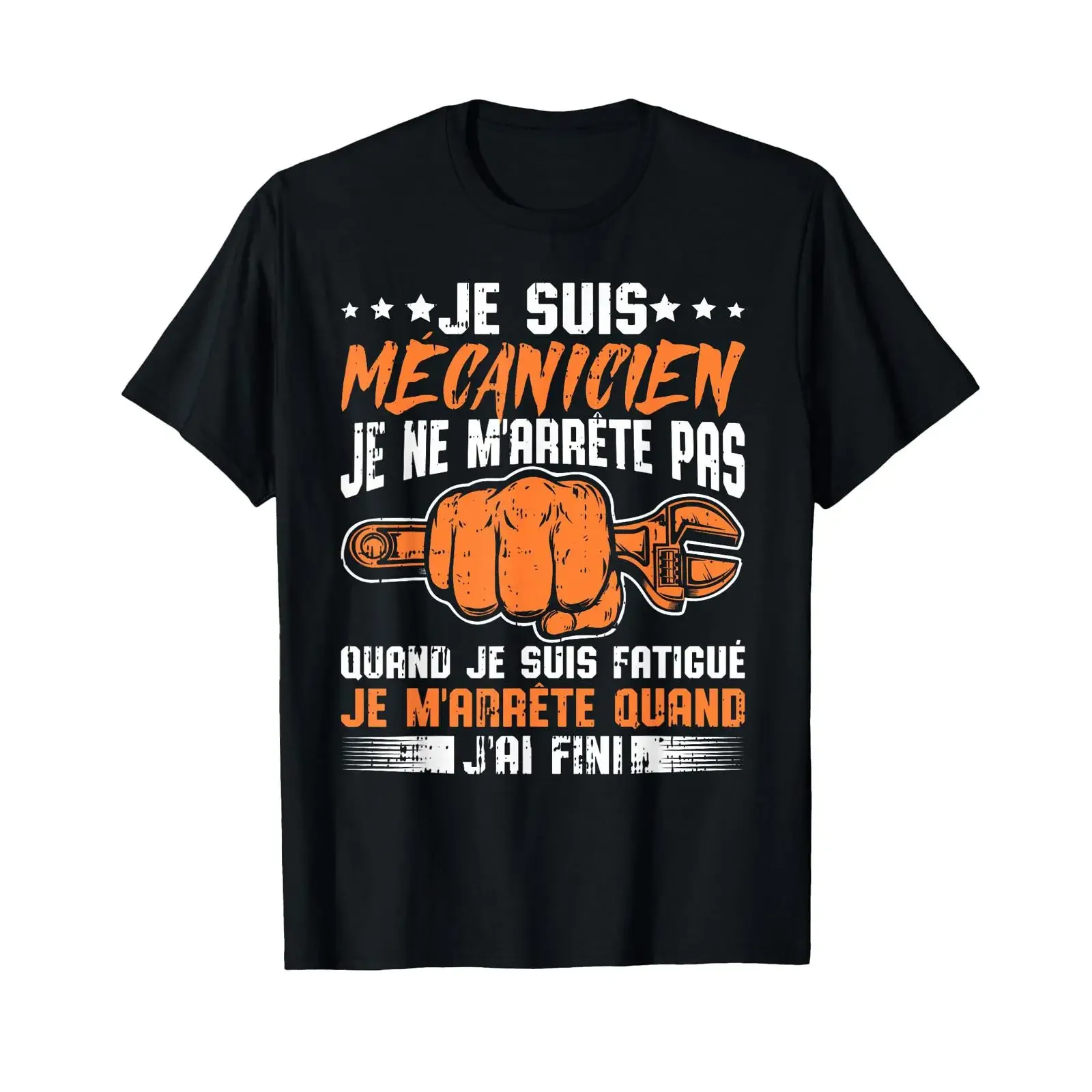 Suis Mecanicien J'Arrete Jamais Mécano Car Man T Shirt Black vintage Washed Stylish Top For Everyday Wear Stretched Casual