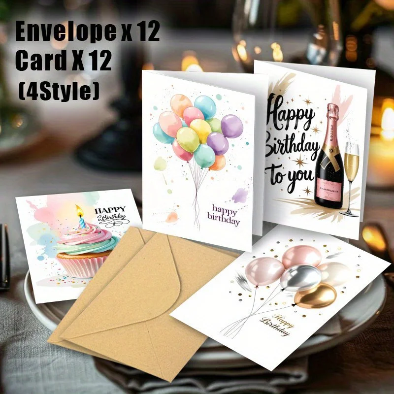 12/24pcs Birthday Card Set with Envelopes, Suitable for Any Occasion Greeting Cards, Including Christmas,  And Missing Themes