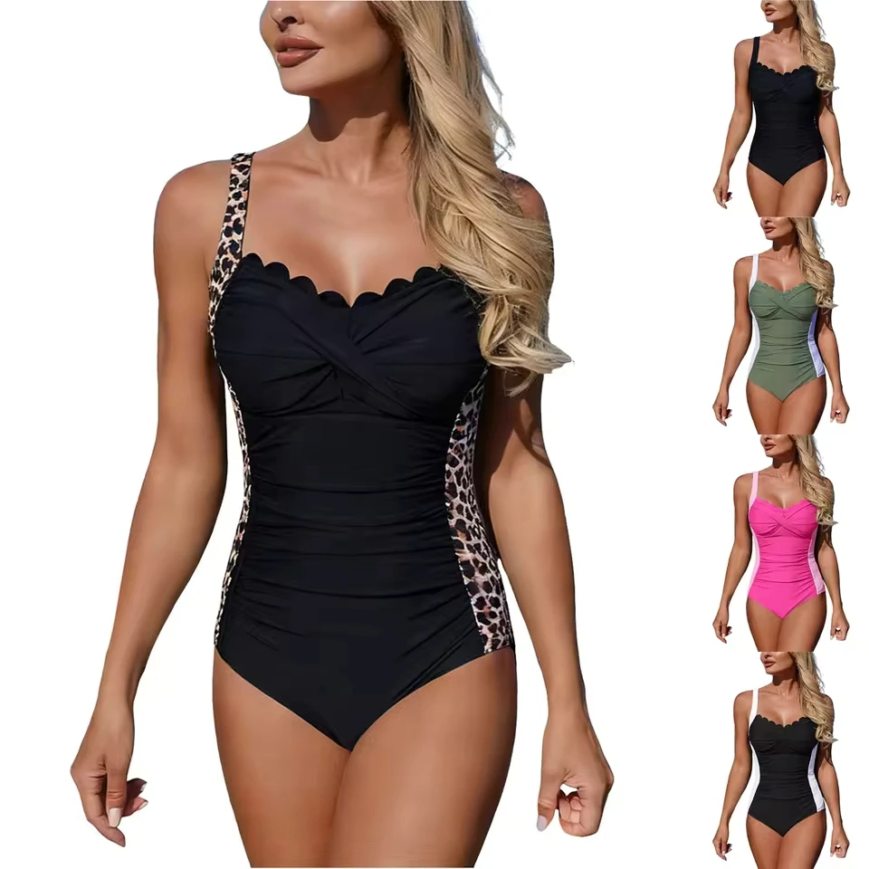 Women 1 Piece Swimsuit Lady Girls Color Block Print Bathing Suits Athletic Swimwear Costume Padded Women Solid Push Up Swimwear