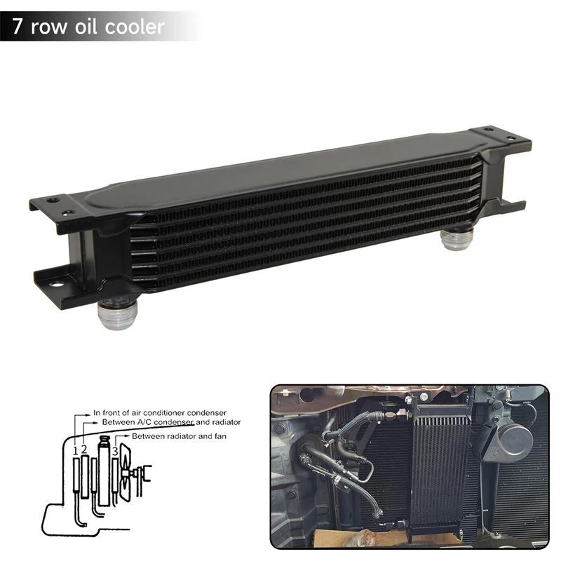 AN10 7 Row Engine Transmission Aluminum 248mm 7/8-14 UNF Oil Cooler Mocal Style Black