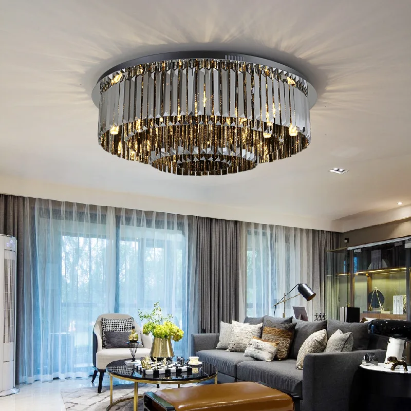 

2024 Modern Black Crystal Ceiling Light Luxury Bedroom Lamps Living Room Lustre Home Decor Led Ceiling Chandelier Home Appliance