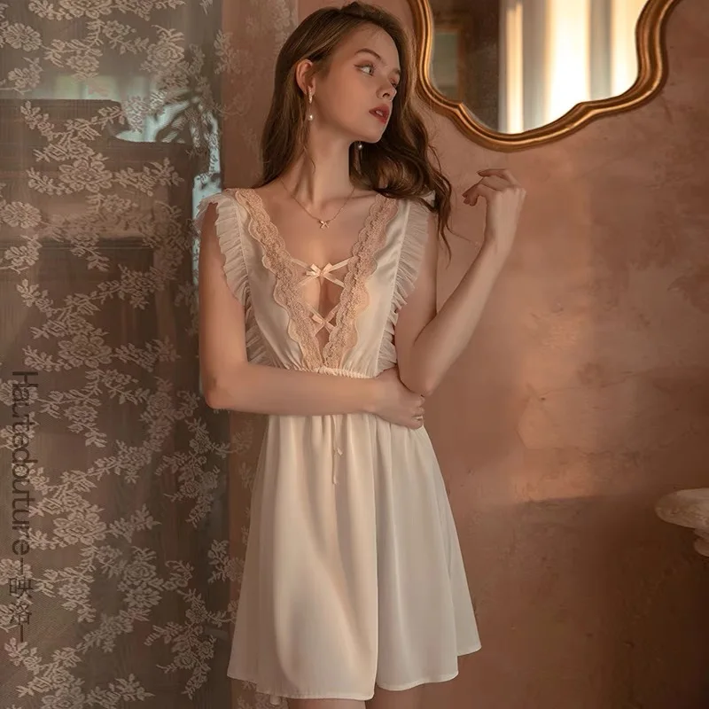 Chemise de nuit dos nu élégante pour femmes, chemise de nuit sexy, chemise de nuit romantique, vêtements de nuit de club et de date, nuisette de mariée, lingerie de luxe