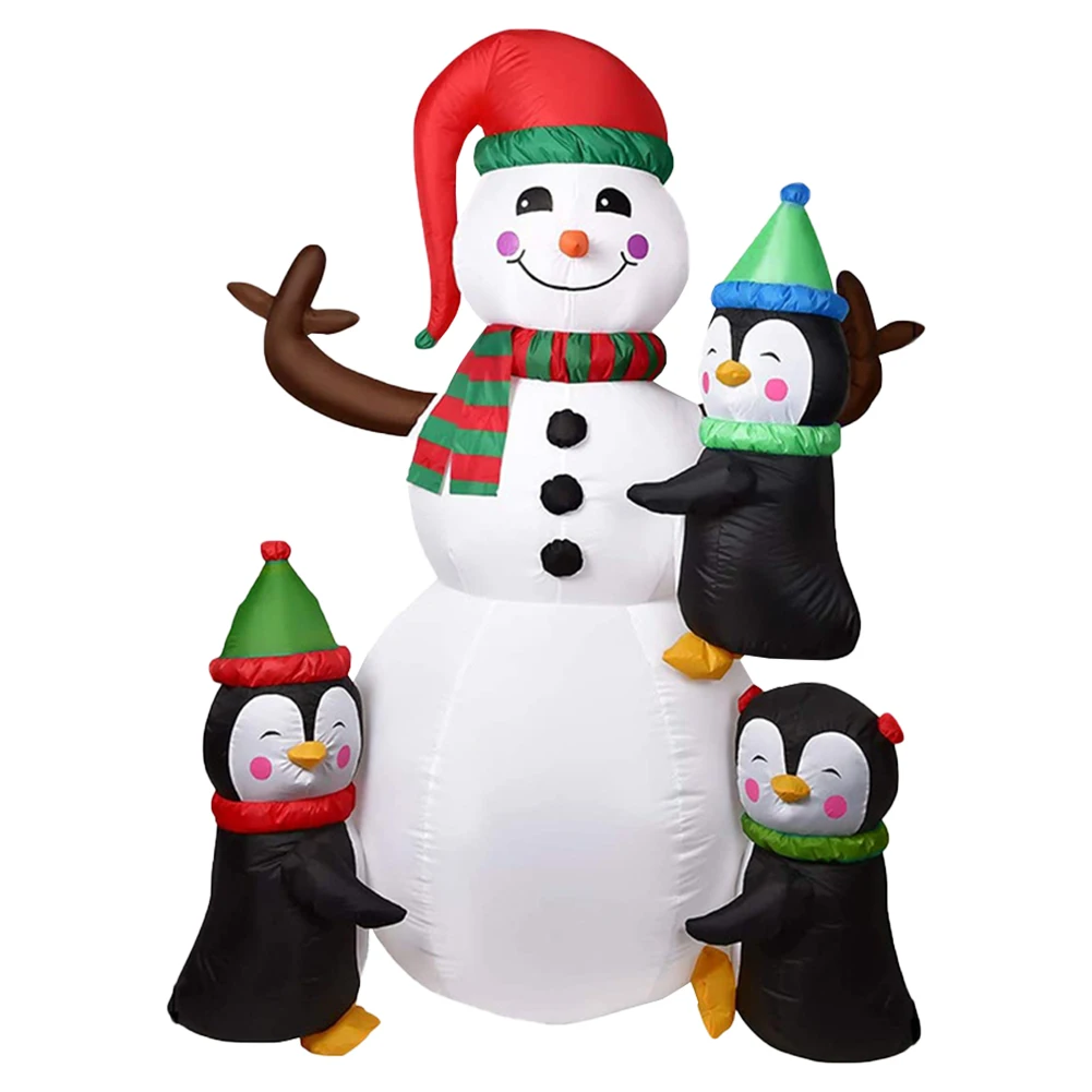 1.8M/6FT Xmas Inflatable Ornament Snowman 3 Penguin Build-in LED Lights Christmas Indoor Party Outdoor Garden Props Decoration