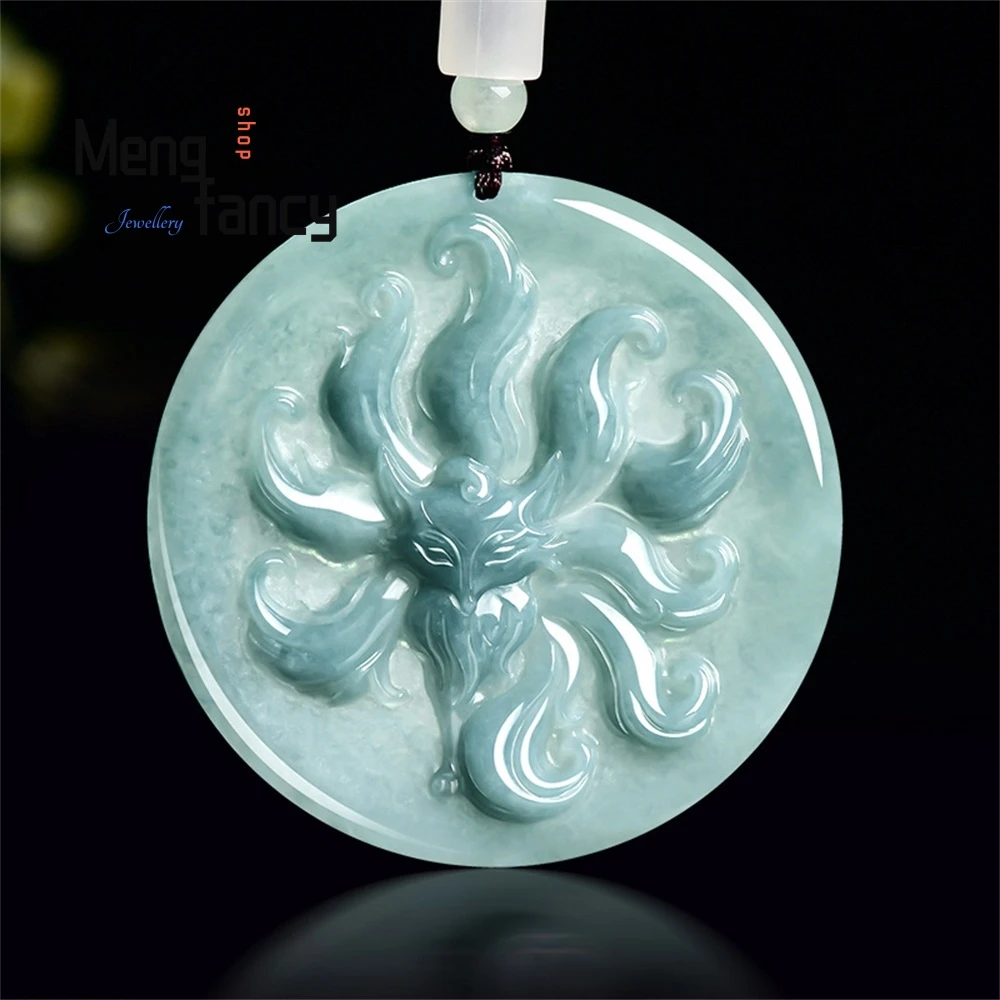

Genuine Natural A-Grade Jade Blue Water Fox Spirit Nine-Tailed Fox Pendant Glutinous Seed Jade Pendant Personalized Female Style
