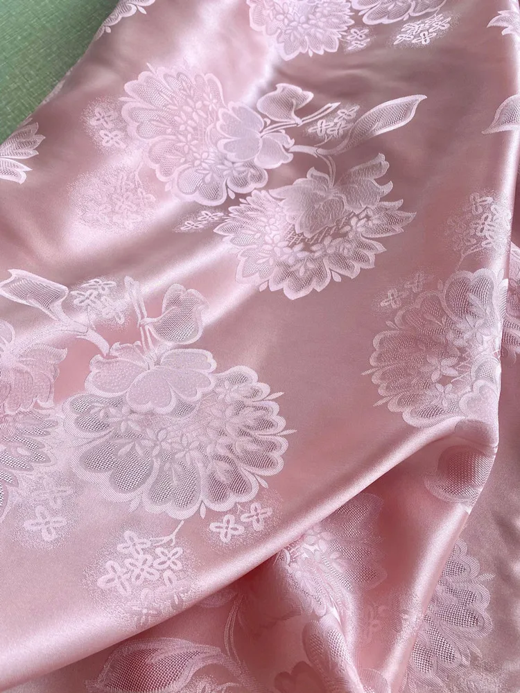 

Jacquard Real Silk Interwoven Fabric Hollow Peony Heavy Crepe Cheongsam Hanfu Chinese Style Clothing Cloth