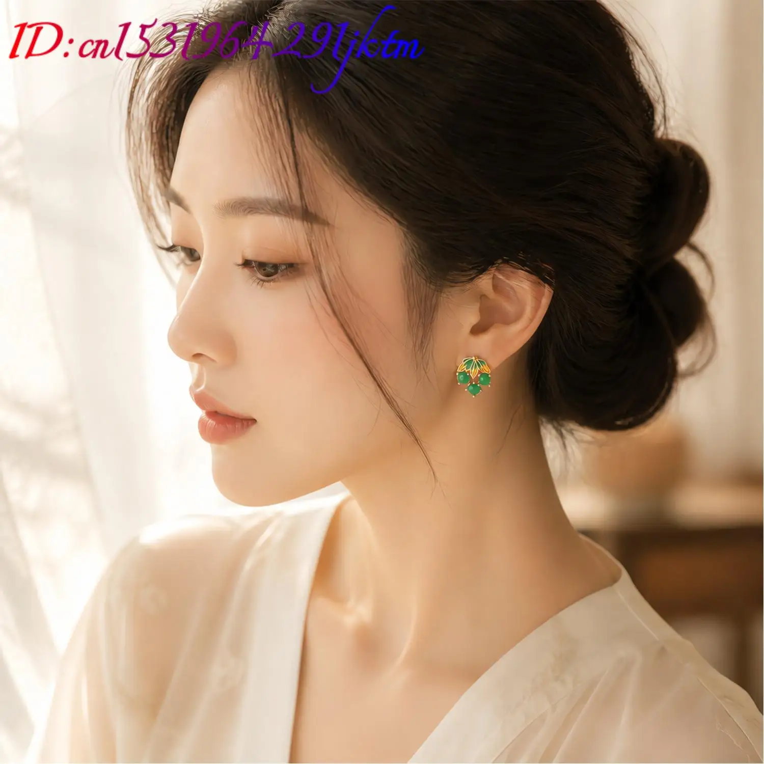 Burmese Jadeite Grape Earrings Vintage Natural Jewelry Charm Luxury Real Jade Amulet 18K Gold Plated Ear Stud Gifts for Women - view 4