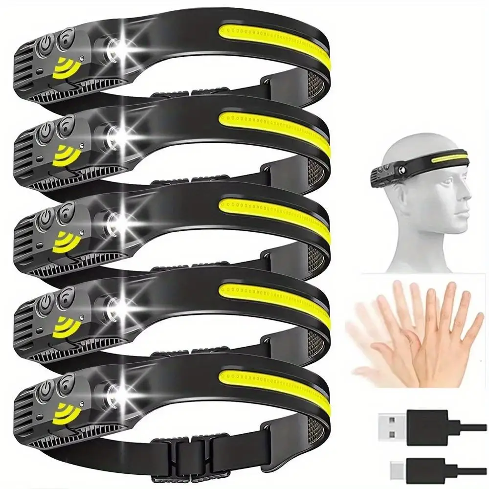 

4 шт. USB перезаряжаемый светодиодный сенсорный налобный фонарь COB налобный фонарь рабочий свет водонепроницаемый налобный фонарь для рыбалки на открытом воздухе кемпинга