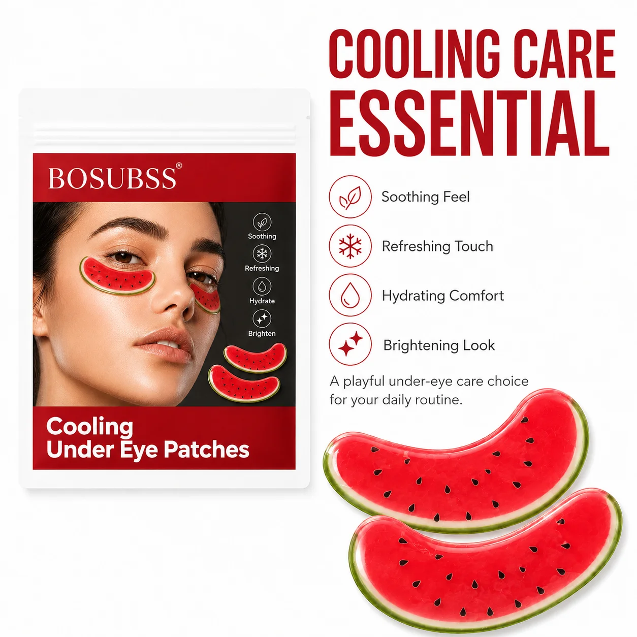 5Pairs/10PCS Watermelon Print Under Eye Patches, Crescent Eye Masks for Morning, Evening, Travel and Daily Beauty Routines