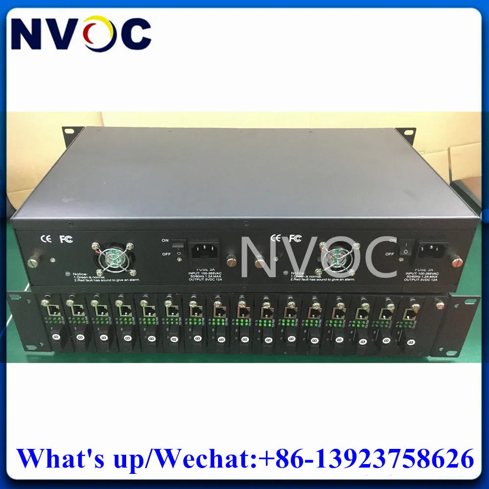 2U 14/16Slots 19inch Rack Mount Chassis,Single/Dual Power Supply Fiber Optic Media Converter Empty DC-48V