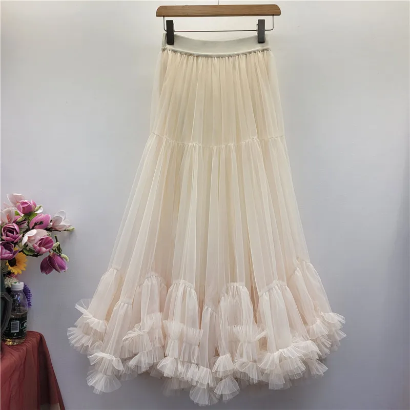 

Юбка для женщин, большая сетчатая юбка с маятником, женская мода, кружевная строчка с грибком, вечерние юбки-торты, универсальные уличные юбки Jupe Femme 2025