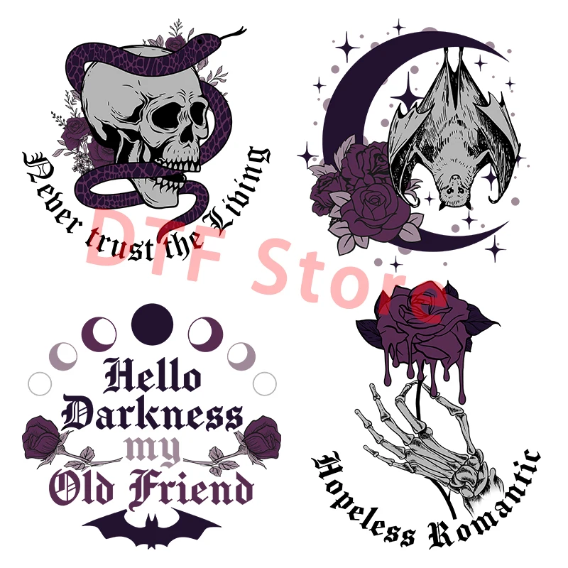 Halloween Purple Skull DTF Heat Transfer On patches for clothing transfers ready to press Children\'s clothing Iron On Patch