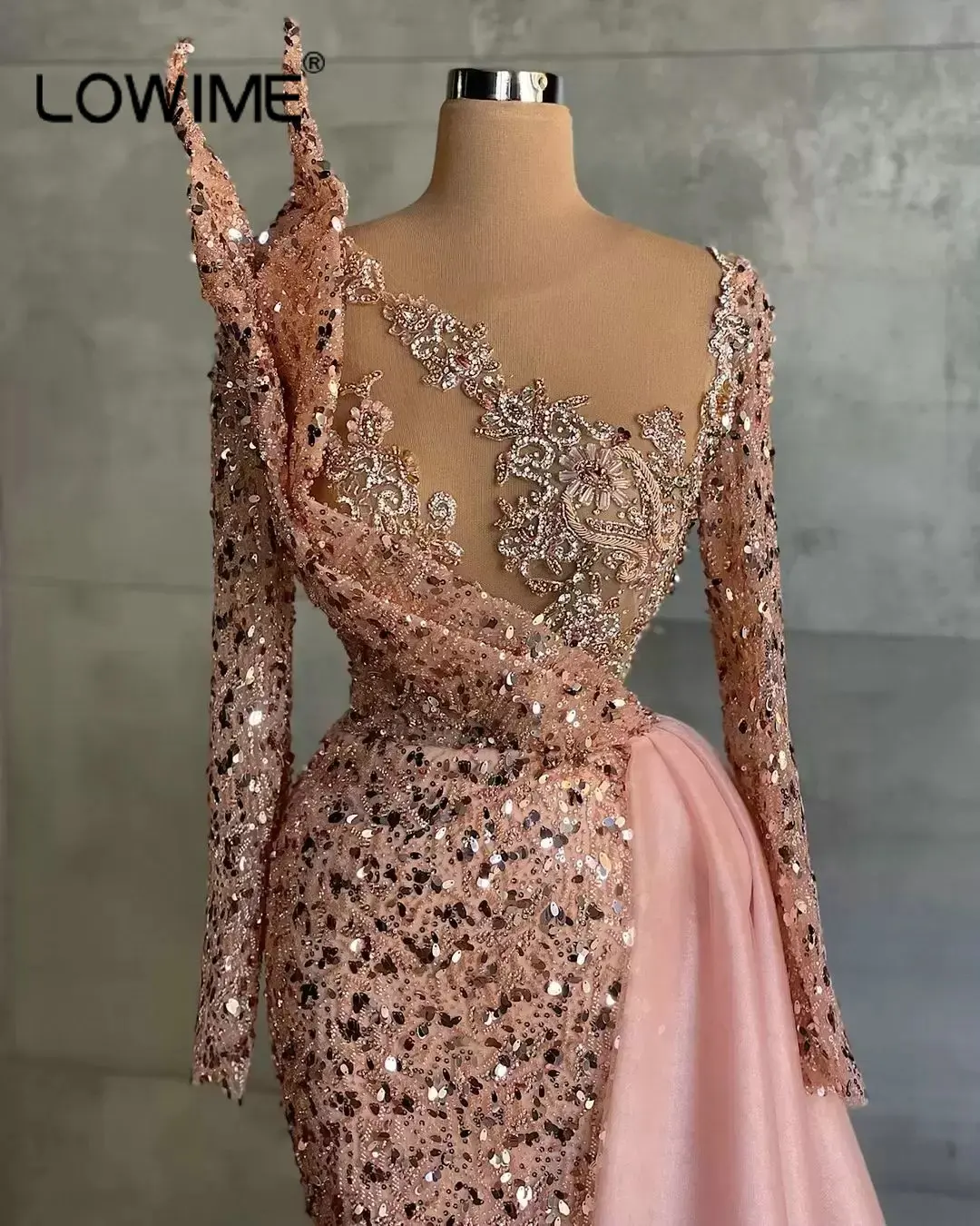 Vestidos de Noche de sirena rosa de diseñador para mujer, lentejuelas brillantes, manga larga, fiesta de cumpleaños, baile de graduación árabe, Vestidos de desfile