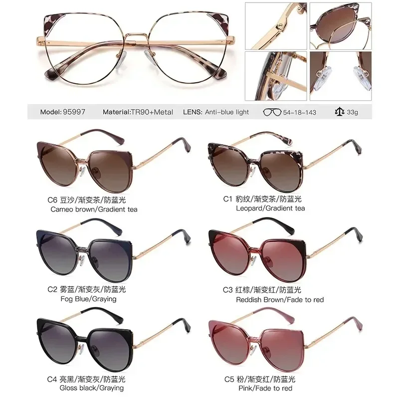 BREZ Clip On Prescription Myopia Glasses Women Magnetic Fashion Optical Geometric Cat Eye Driving Polarized Sunglasses 95997