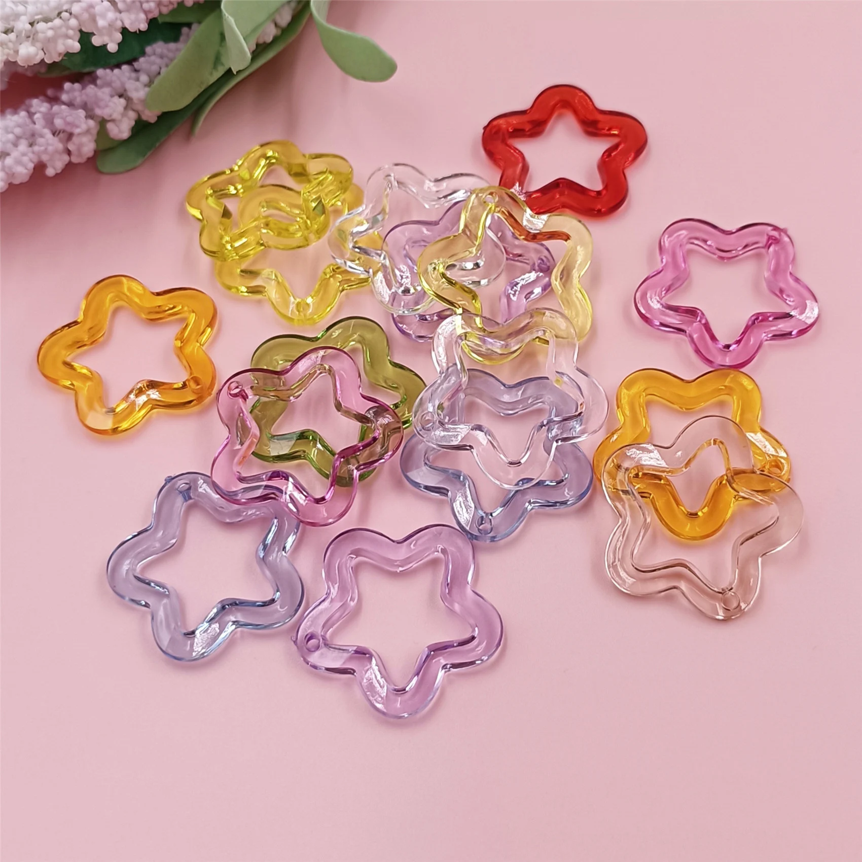 10Pcs 30mm Acrylic Transparent Hollow Star Loose Beads DIY Jewelry Pendant Keychain Windbell Handmade Fashion Accessories