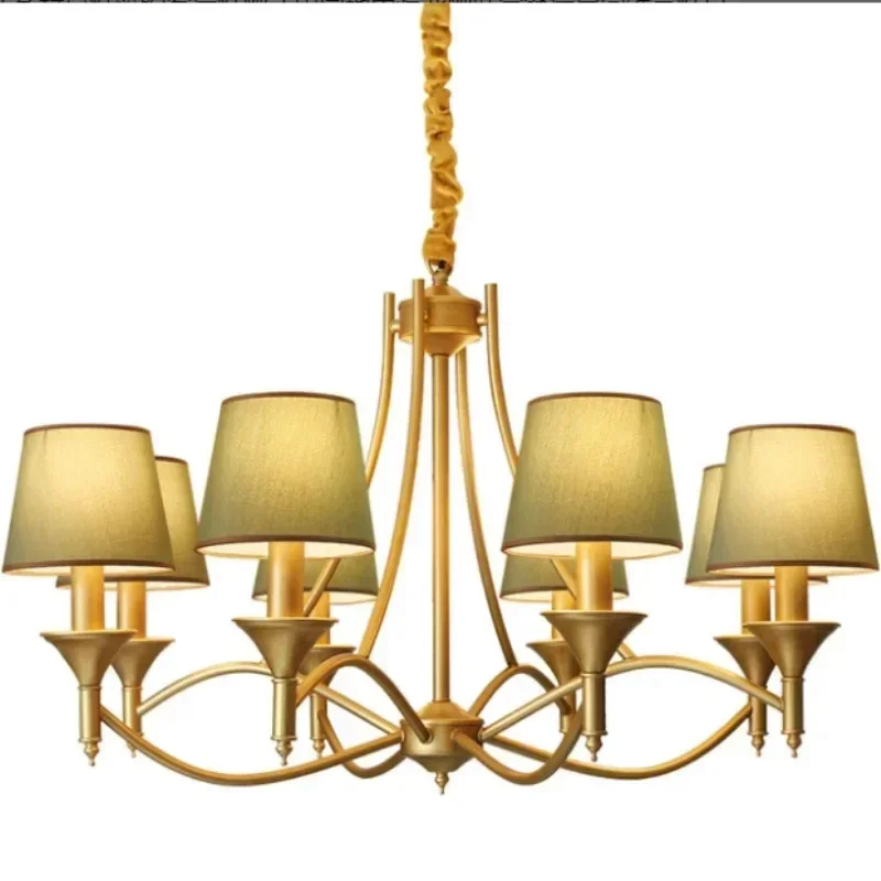 Vintage Home Lighting Chandeliers Indoor Bedroom light Fixtures Grey Green Fabric lampshade Copper Iron Chandelier E14 110-240V