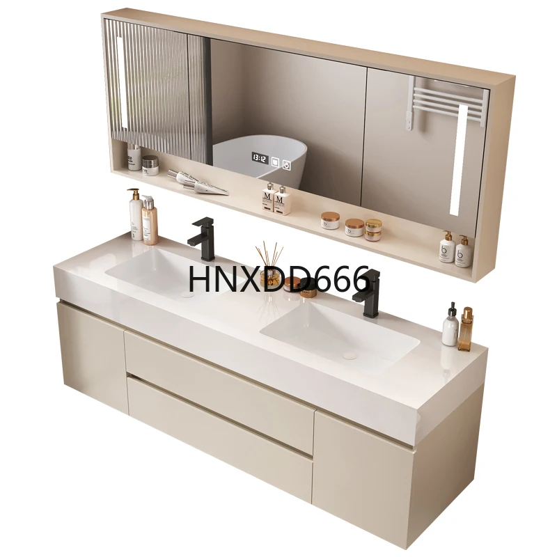 

Slate seamless integrated double basin bathroom cabinet combination
