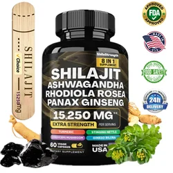 15250mg Pure Shilajit Mineral Supplements with Ashwagandha Ginseng Turmeric,Increase Size & Stamina Enhance Endurance Capsules