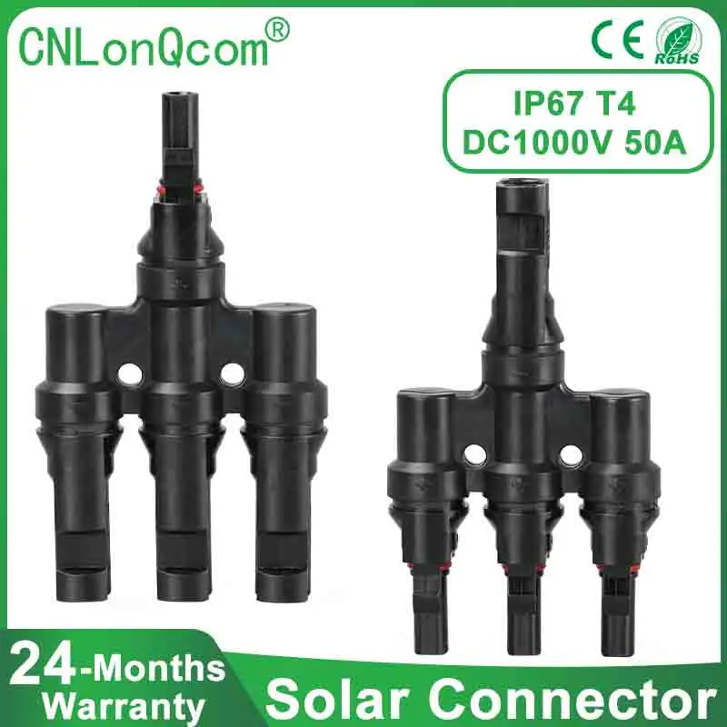 CNLonQcom Solar PV T Type Branch Adapter Solars Panel Cables Connector MC-4 T4 1000V 50A Solar Cable For PV System 1 to 3