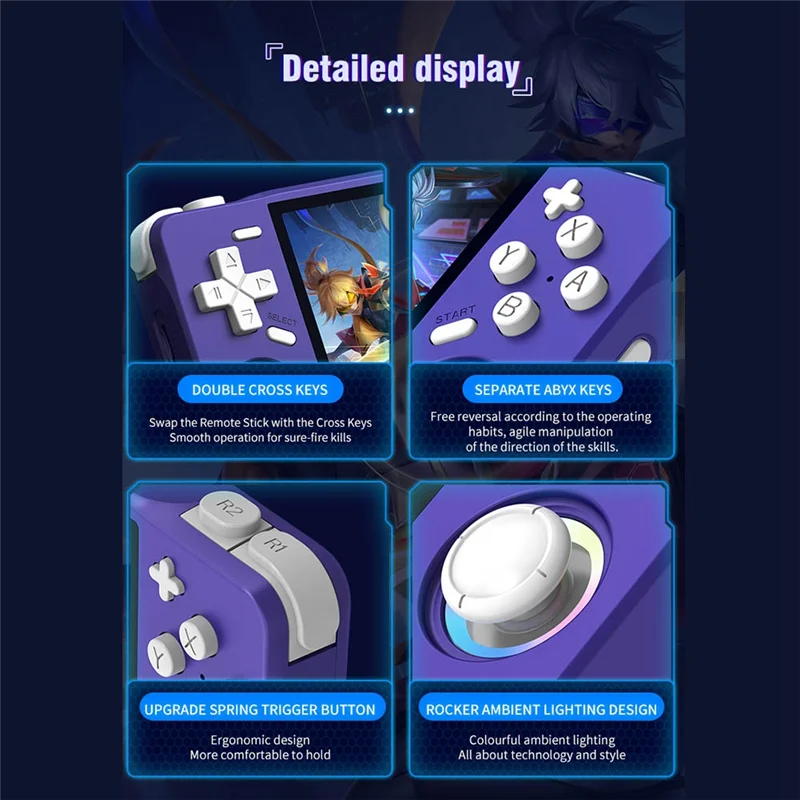 Portable XF35H Retro Handheld Video Game Console 3.5 Inch IPS Screen, 64G Preloaded Games, Wifi& Linux Pocket Player A-AU47