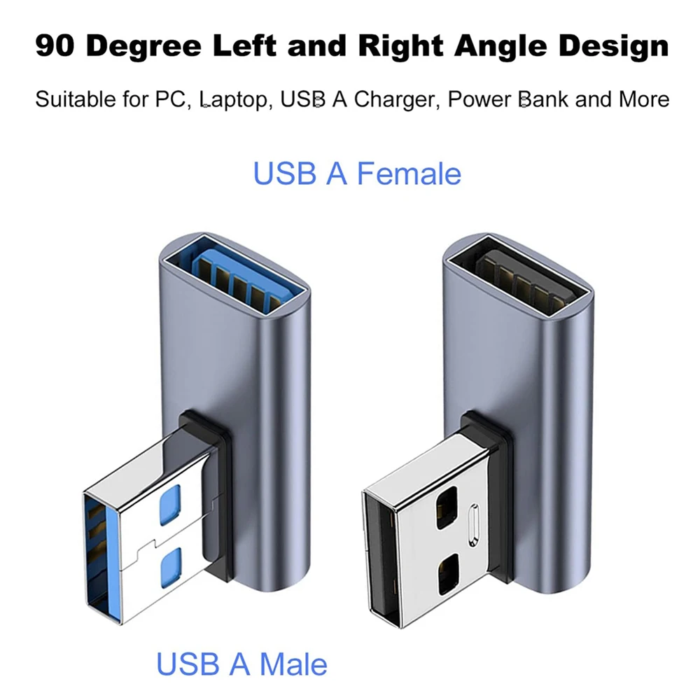 PC 노트북용 USB 충전기, 90 도 USB 3.1, 10Gbps 데이터 좌우 각도 USB-A, 암수 확장 어댑터, 보조배터리 충전