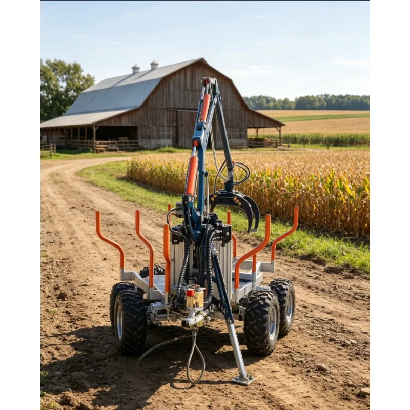 10 Ton Hydraulic Log Trailer Crane Grapple Forestry Timber Trailer Diesel Engine CE Certified Heavy Duty Wood Loader