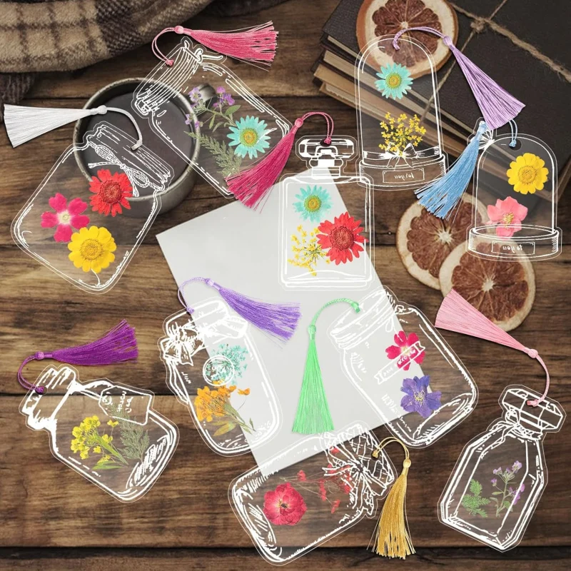 42 قطعة مجموعة صنع الإشارات المرجعية الإشارات المرجعية زهرة شفافة اليدوية زهرة مجففة لتقوم بها بنفسك المرجعية مع زجاجة وفيرة الإشارات المرجعية شرابات